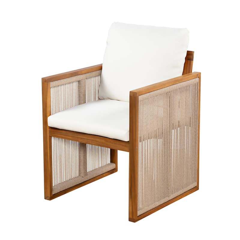 Christopher Knight Home - Valmont Modern Outdoor Acacia Wood Dining Arm Chair with Rope Back & Washable Cushion, Set of 2