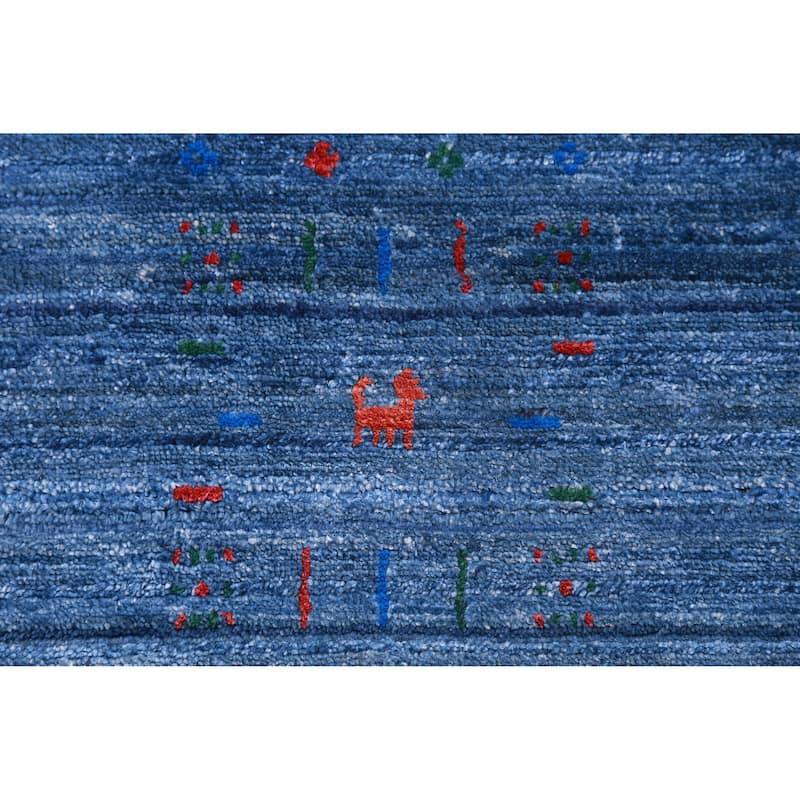Blue Gabbeh Indian Area Rug Hand-Knotted Silk Carpet - 8'10" x 11'5"