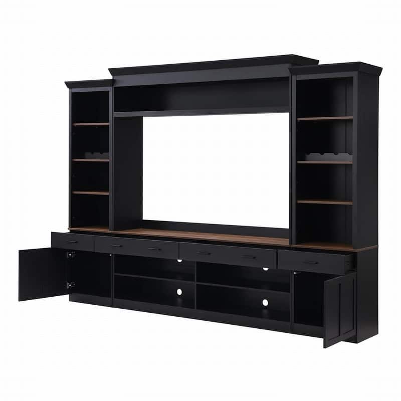 108.2"W Farmhouse 4-Piece Entertainment Wall Unit Set with Bookshelf for TVs Up to 70"