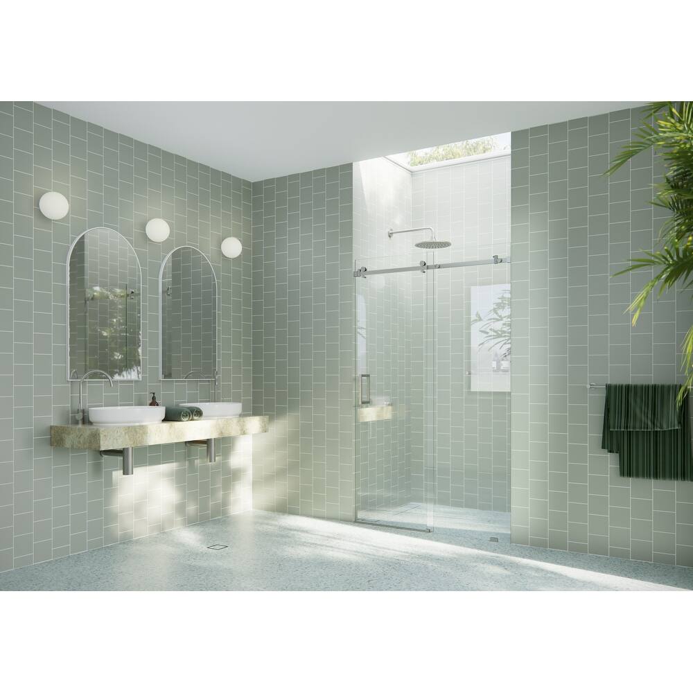 Glass Warehouse 52 in. x 78 in. Sliding Frameless Shower Door with Square Hardware