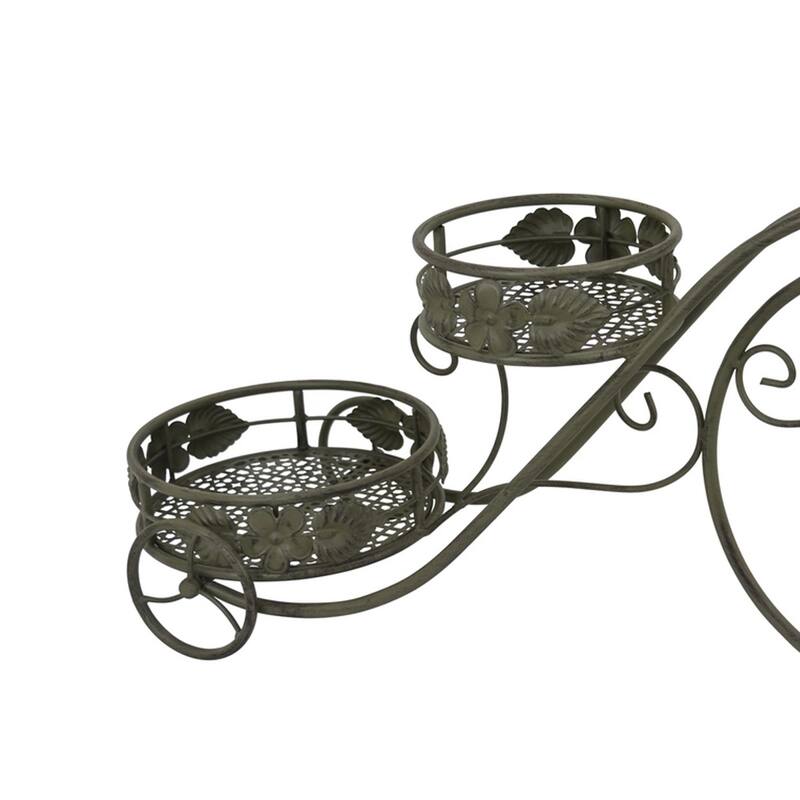 Covey Accent Plant Stand Tricycle, Round Pots, Green Metal 30 Inch