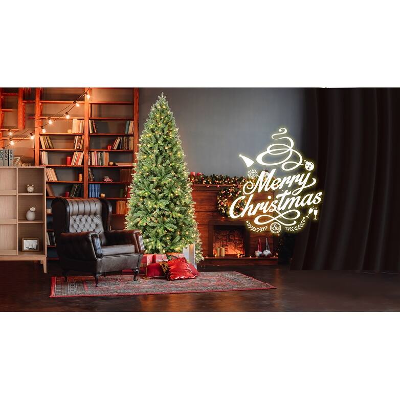 7.5FT Christmas Tree with 1599 Tips and 450 Warm White LED Lights-PVC+PE Mixed Branches, Hinged Structure for Easy Setup