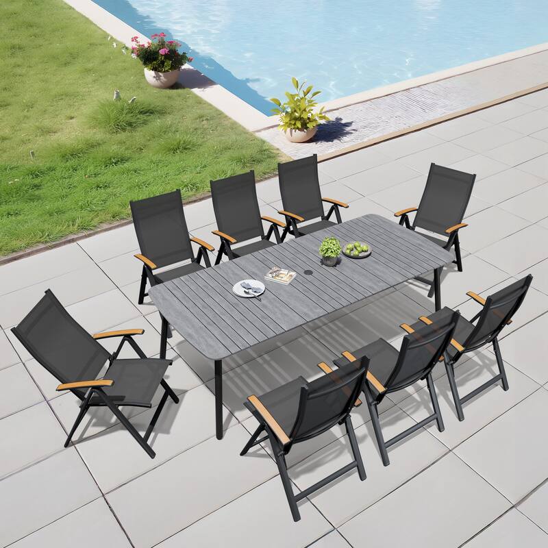 Outdoor 7/9-Piece Patio Dining Set Aluminum Dining Table and Folding Chairs - Grey Table - 92.9 inches