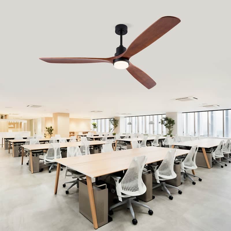 72 Inch Modern Ceiling Fan With 3 Color Dimmable 3 Solide Wood Blades Remote Control Reversible DC Motor With LED Light