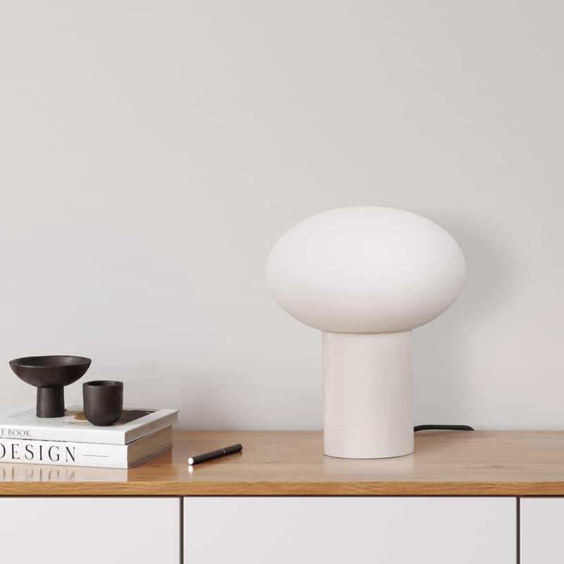 Brightech Ivy LED Glossy Off-White Cream Midcentury Round Globe Dimmable Bedside Nightstand Desk Lamp