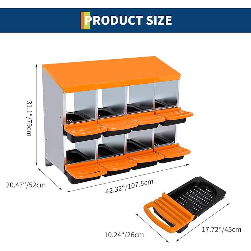 8-Hole Metal Chicken Nesting Box or Easy Cleaning