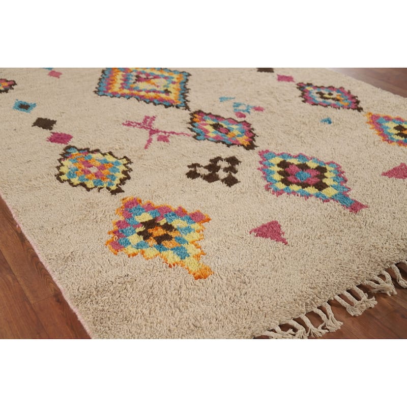 Geometric Plush Moroccan Area Rug Handmade Wool Carpet - 5'8" x 8'6"