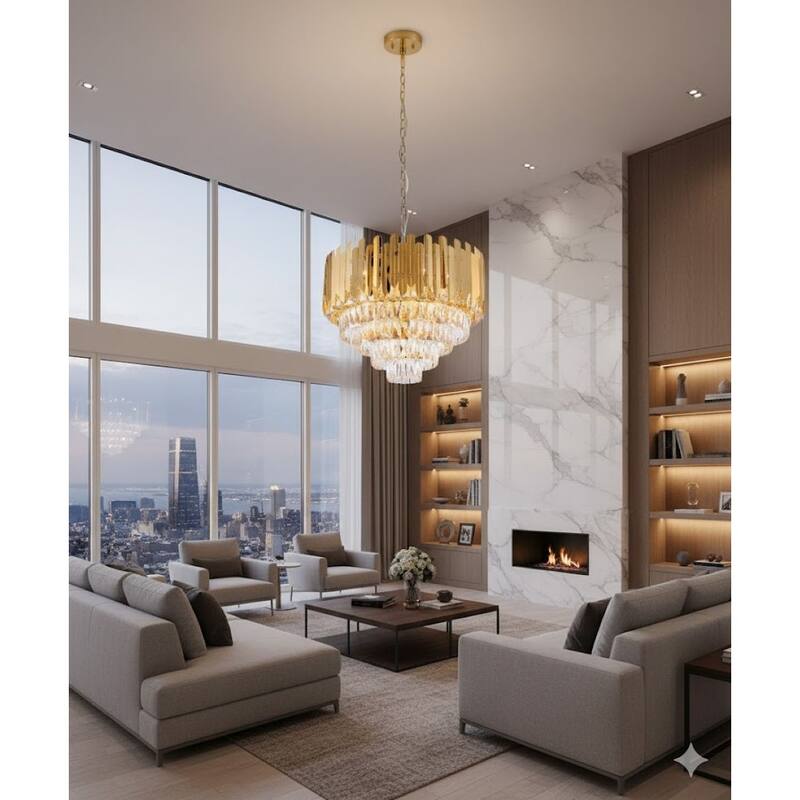 Transitional 15-Light Gold Crystal Chandelier