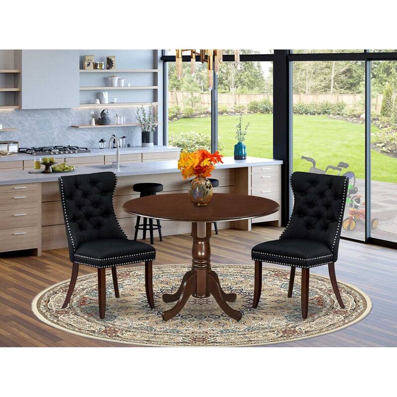 3-Piece Mahogany Finish Solid Wood Top-Round Dining Room Set -Seats 4