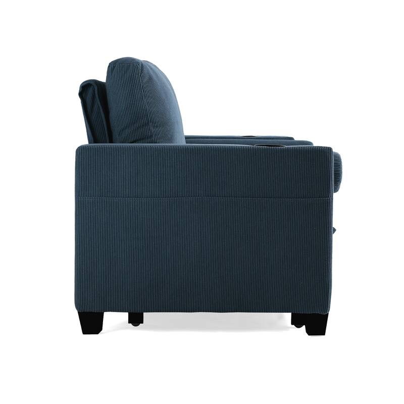 3-in-1 Corduroy Sleeper Sofa Pull-Out Bed Convertible Adjustable Loveseat with USB Port