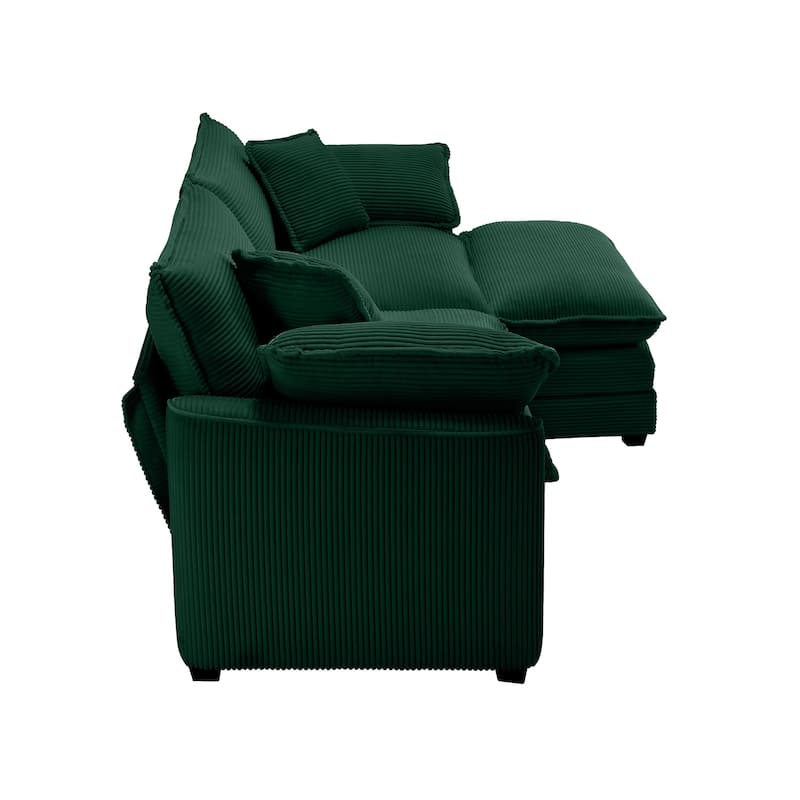 Corduroy Cloud Upholstered Modular L-Shaped Sectional Sofa with Removable Ottoman and 4 Pillows