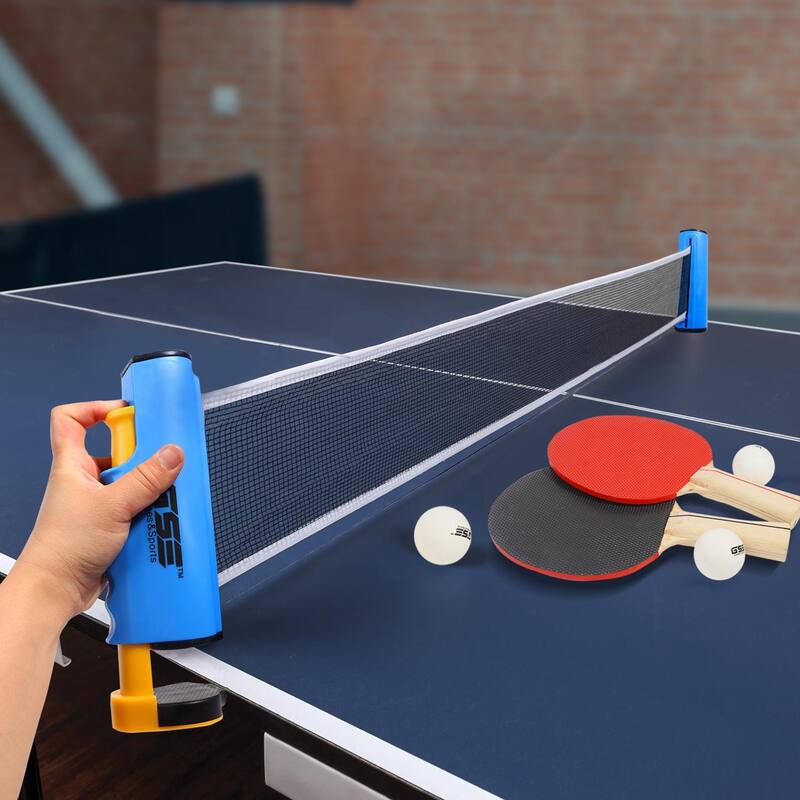 GSE™ Adjustable Retractable Ping Pong Net & Post. Anywhere Portable Table Tennis Net & Clamps