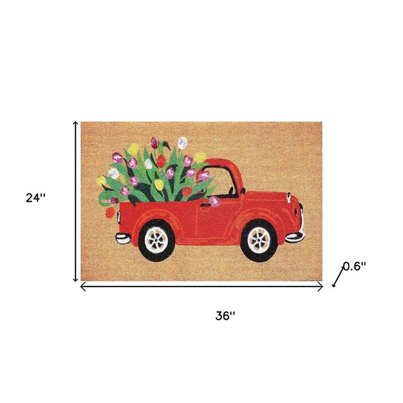 HomeRoots 24" X 36" Brown And Red Floral Outdoor Coir Door Mat - 24.00' X '36.00