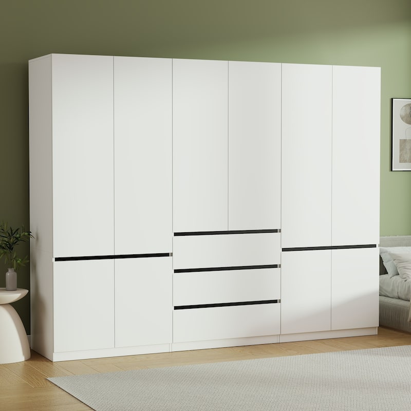 Large Modular Freestanding Armoire With 3 Drawers, Clothes Organizer Closet with Storage Shelves