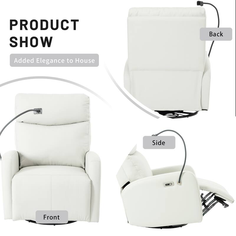 Grey Electric Power Recliner Chair with 270° Swivel, USB Ports and Adjustable Footrest for Living Room & Nursery
