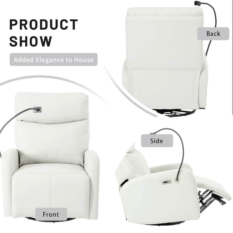 Grey Swivel Rocking Recliner with USB, Power Recline, and Overstuffed Comfort