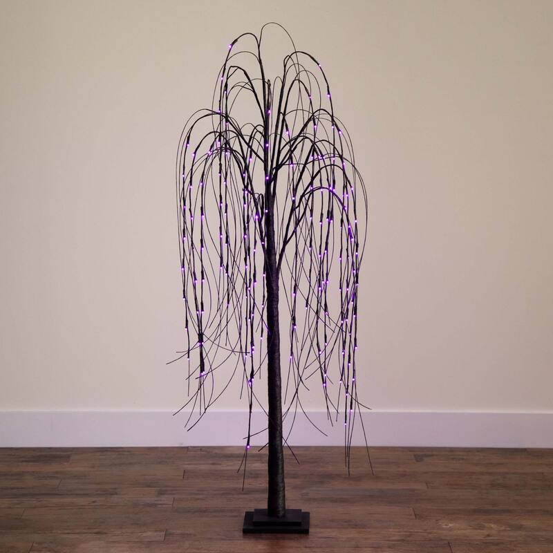 Pre-Lit Willow Artificial Halloween Tree - 5' - Black - Dual Color LED Lights