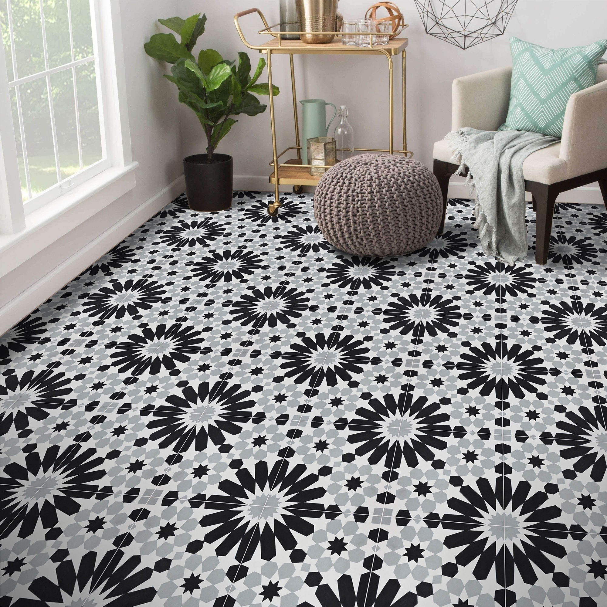Agdal Handmade Cement Tile, 8x8, Black-Grey