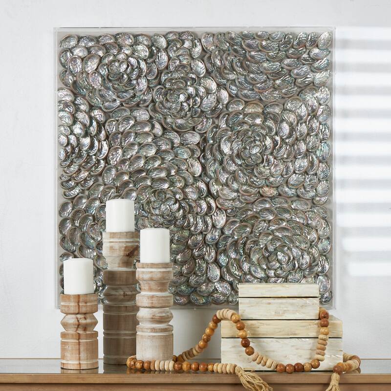 Acrylic Plastic Shell Handmade 3D Layered Shadow Box with Iridescent Finish - Brown - Roche River Decor