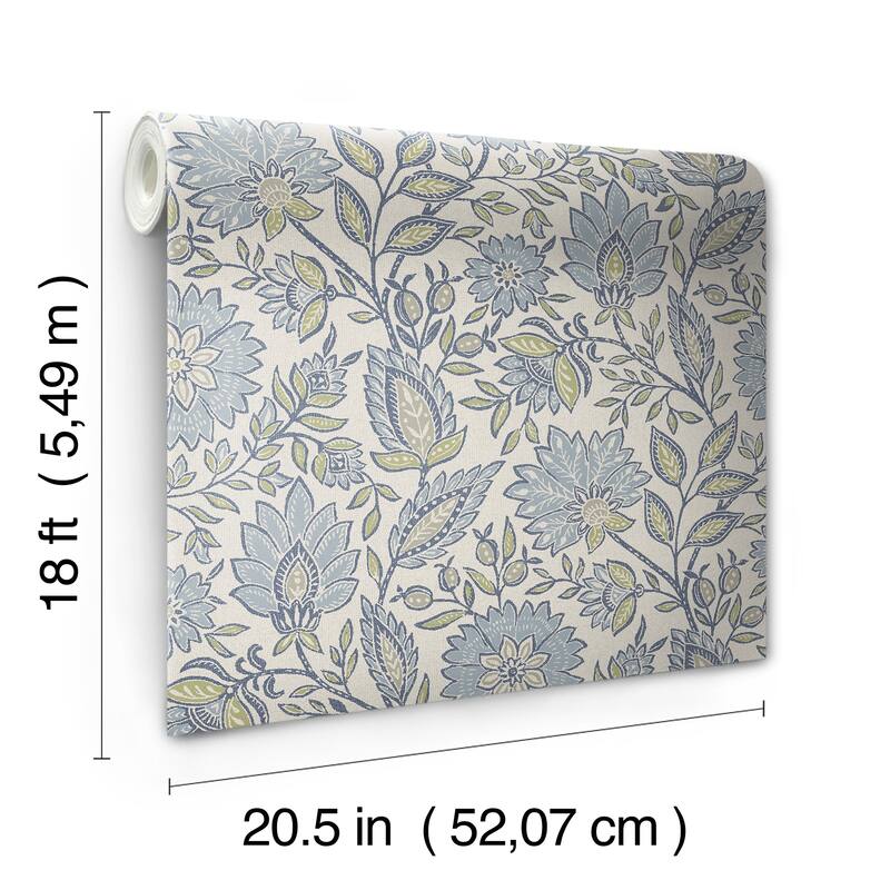 NuWallpaper Waverly Indira Aster Blue Peel and Stick Wallpaper - N/A