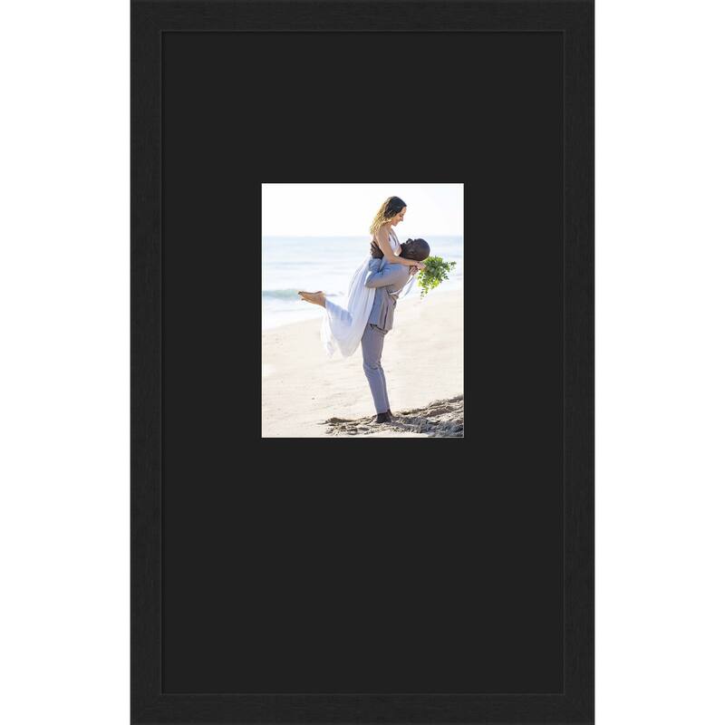 Grace Brushed Gold Narrow Framed Picture Frame, Photo Frame - 16x26 Matted Black 8x10 - Grace Brushed Metallic Black Narrow