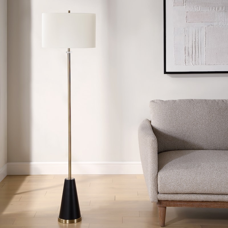 Copper Grove Antique Brass Floor Lamp with Crystal Accent and Linen Shade - 16 x in x 16 x in 63