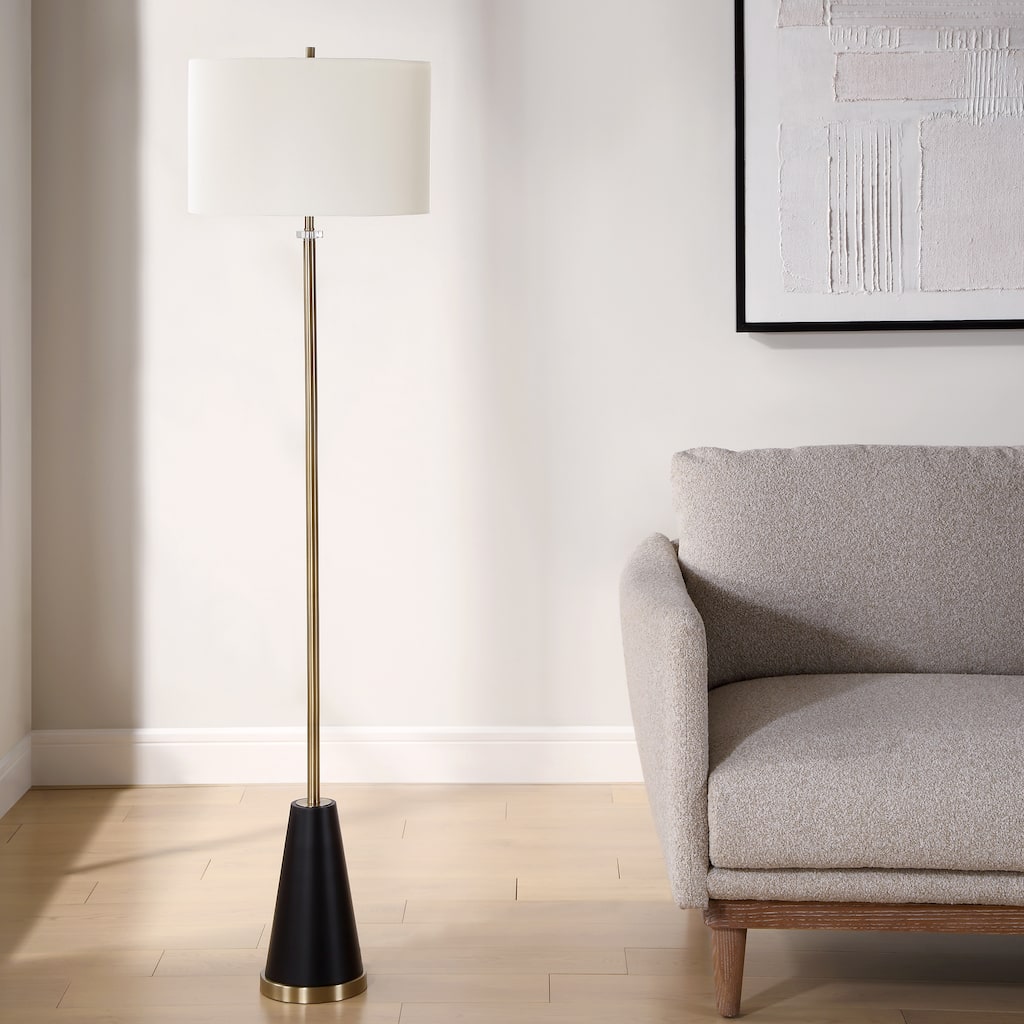 Copper Grove Antique Brass Floor Lamp with Crystal Accent and Linen Shade - 16 x in x 16 x in 63