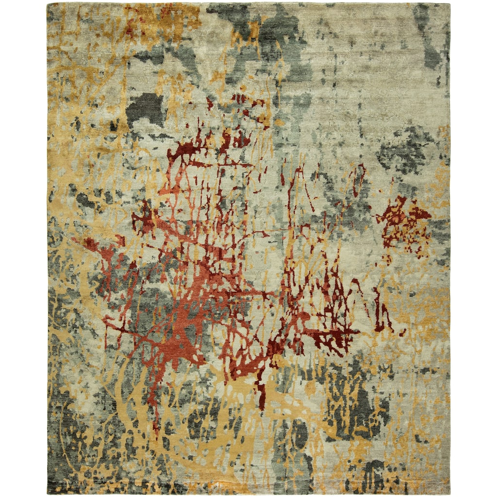 Modern Multi-Colored Hand-Knotted Viscose Area Rug