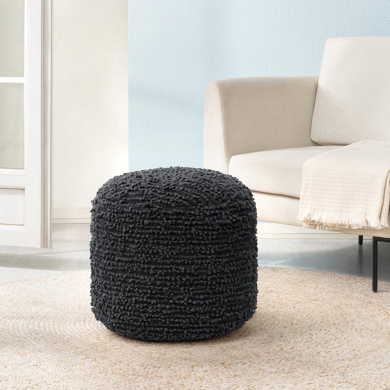 Jani 22-inch Terracotta Pouf - Handcrafted Handmade Round Ottoman for Seating, Footrest, Home Decor for Living Room, Bedroom - Charcoal