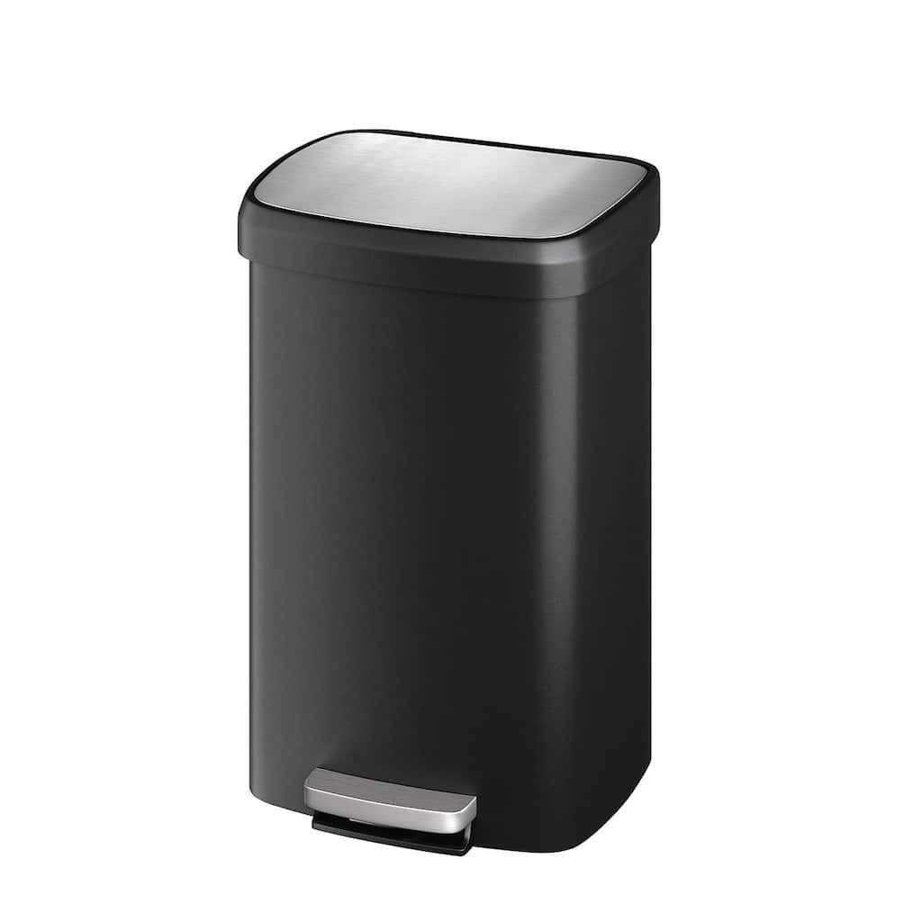 13 Gallon (50L) Plastic Step Trash Can - Kitchen Garbage Bin with Soft-Close Lid Trash Bag Holder and Rear Handle