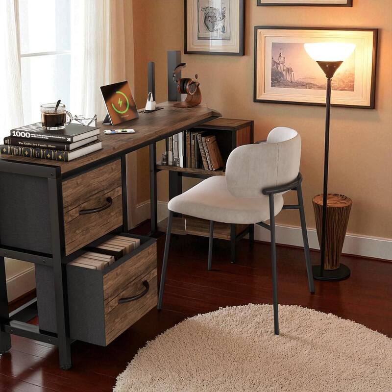 Full/Queen Size Metal Loft Bed with Desk, LED Lights, USB Ports, Shelves, Drawers, and Wardrobe, Black