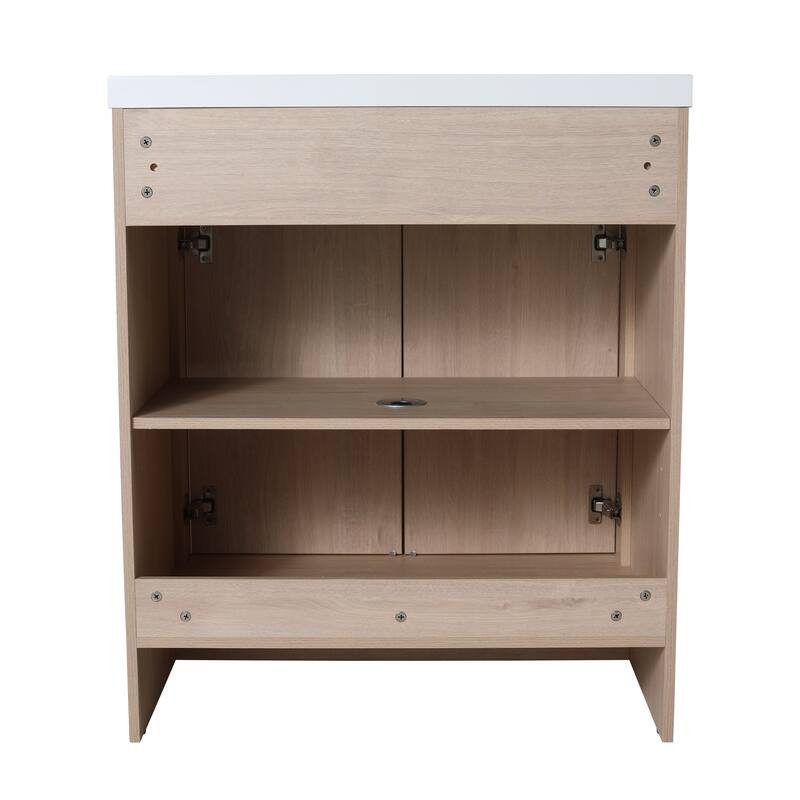 Freestanding Plywood Bathroom Vanity Set in Plain Light Oak with Integrated Sink