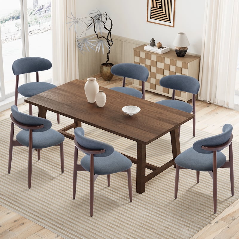 Modern Fabric Upholstered Kitchen Side Chairs, Farmhouse Dining Room Chair with Foot Pegs