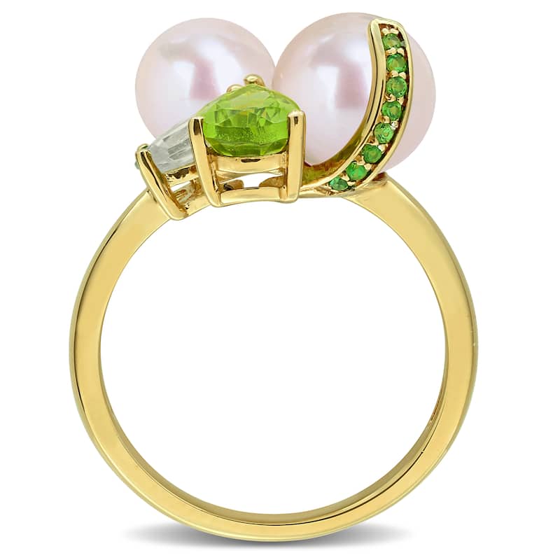 Miadora Cultured Freshwater Pearl and Gemstone Cluster Ring Sterling Silver