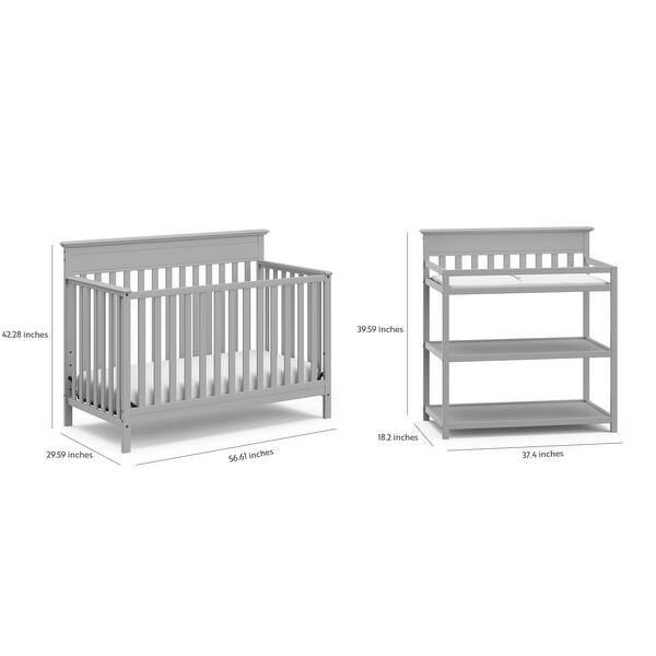 dimension image slide 2 of 3, Crib and Change Table Nursery Set in A Box - 4 in 1 Convertible Crib & Changing Table with Water-Resistant Change Pad
