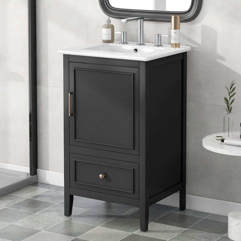20" Bathroom Vanity with Sink, Bathroom Cabinet with Two Doors, Door Shelf Storage and Adiustable Foot Pads, A Drawer