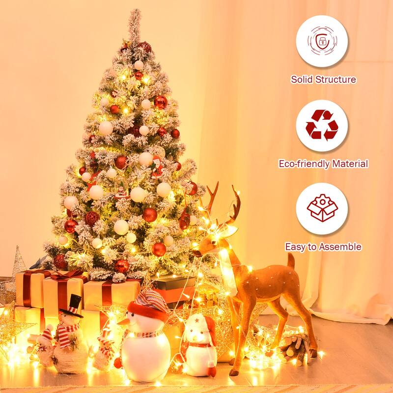 Gymax 4.5ft Snow Flocked Christmas Tree Hinged Artificial Pine Tree w/ - See Details