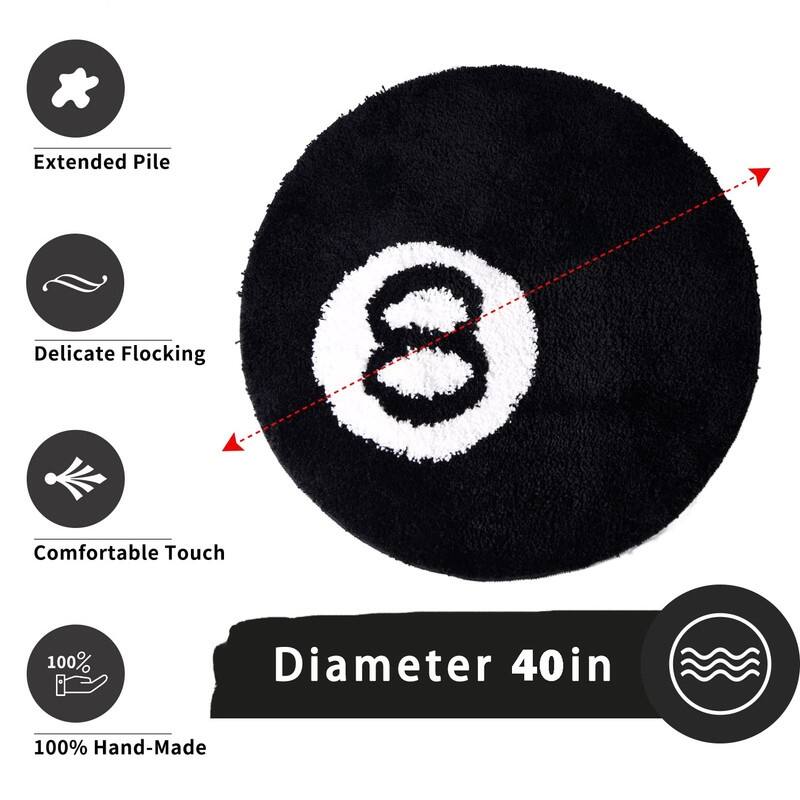 8 Ball Rug Black Round Carpet Billiard Pool
