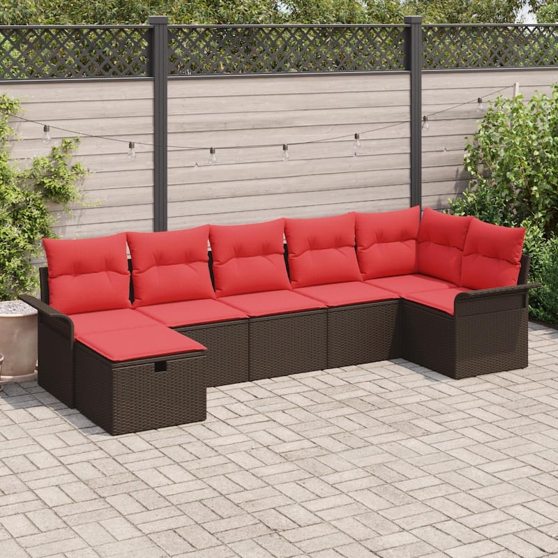 vidaXL 7/8 Piece Garden Sofa Set with Cushions - 117.1×52.2×27.2 - Brown and Red