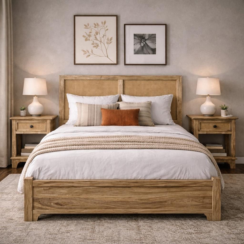Willow Cane Mango Wood Panel Bed