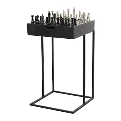 Aluminum Metal Chess Single Drawer Accent Table - Black - Roche River Decor - 17"W x 17"L x 27"H