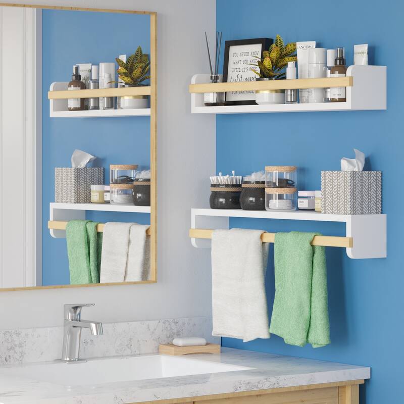 Wallniture Florida Wooden Wall Shelves for Kids Room Decor, 24", White, Set of 2