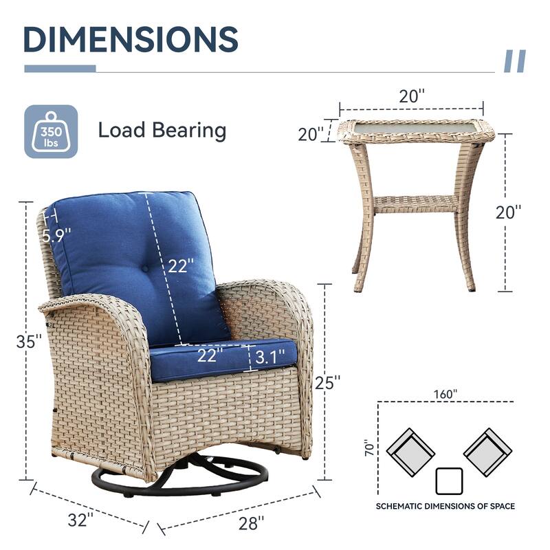 Gymojoy Patio Furniture Set Outdoor Wicker Swivel Glider Chairs Set