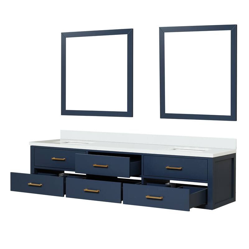 Castor 60 in W x 22 in D Black Double Bath Vanity, Cultured Marble Top, and 28 in Mirrors