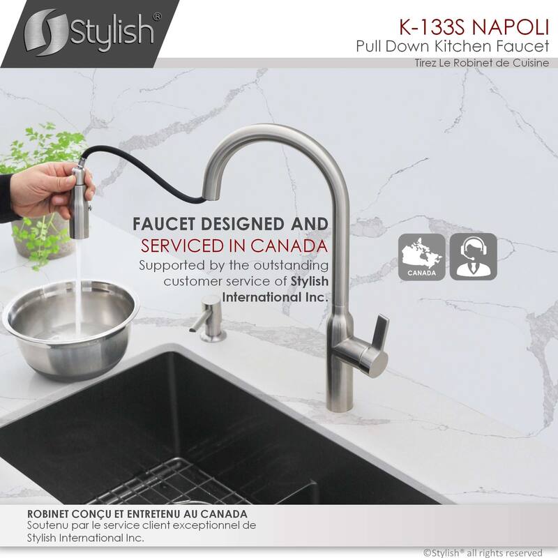 STYLISH Kitchen Sink Faucet Single Handle Pull Down Dual Mode in Stainless Steel