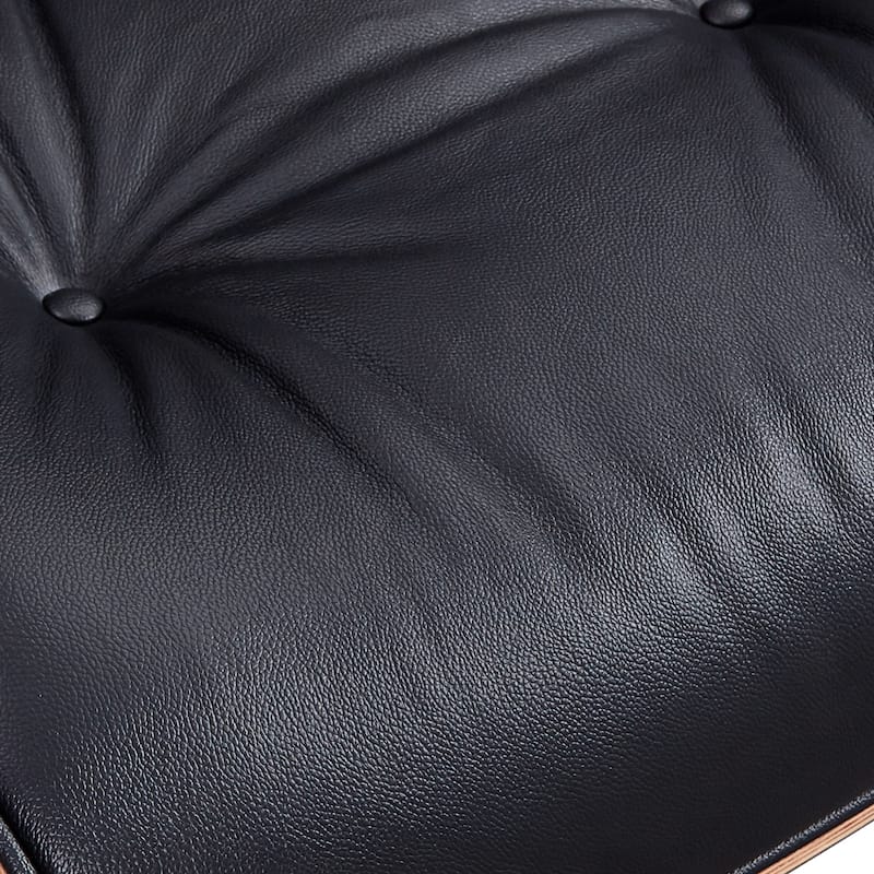 HomeRoots 28" Black and Light Brown Tufted Genuine Leather Lounge Chair With Ottoman - 28.30 in. x 29.00 in. x 20.50 in.