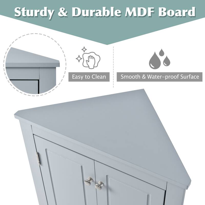Blue Triangle Bathroom Storage Cabinet with Adjustable Shelves, Freestanding Floor Cabinet for Home Kitchen