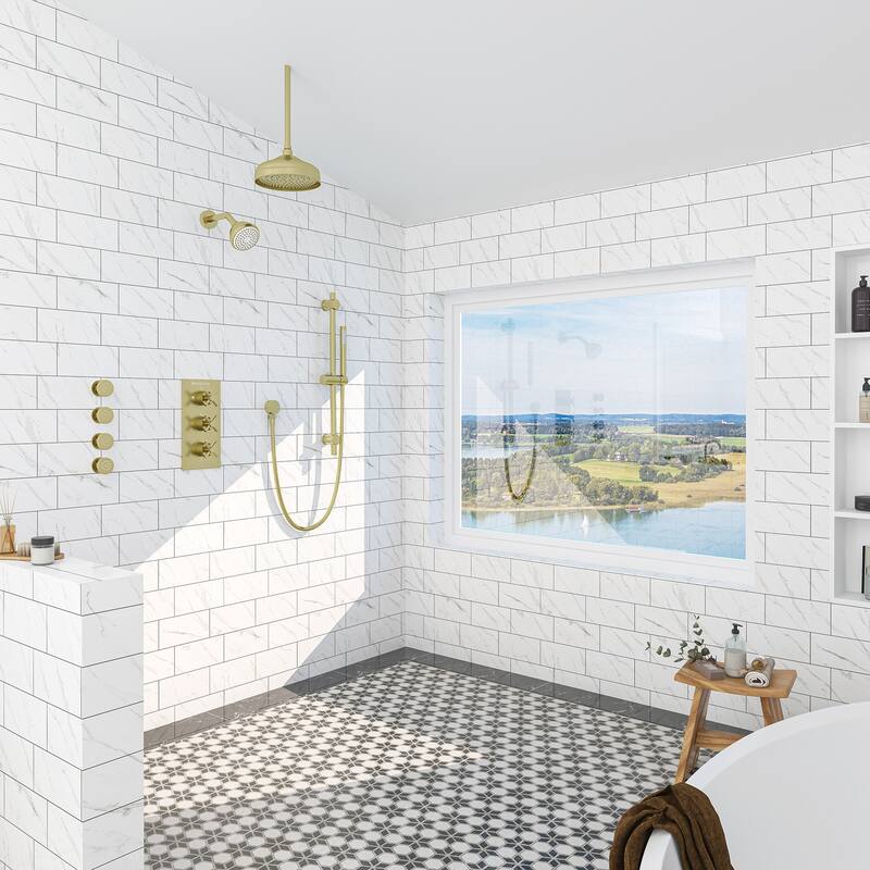 8-In Ceiling Mounted Shower System with Sliding Bar and 4 Body Sprays