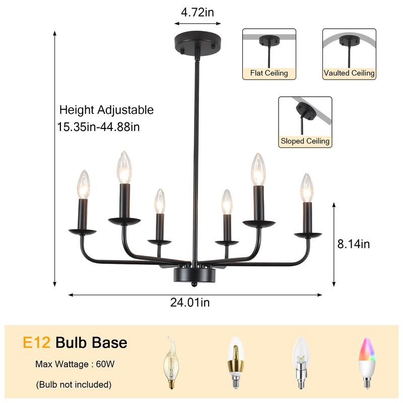 24.01 in. Modern Farmhouse Chandelier , 6-Light French Country Chandelier for Dining Room Living Room Bedroom Kitchen
