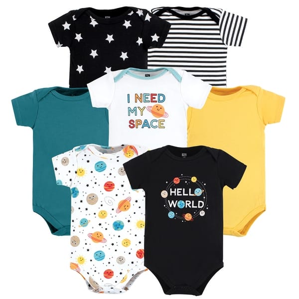 slide 1 of 1, Hudson Baby Cotton Bodysuits, Happy Planets 0-3 Months - Happy Planets